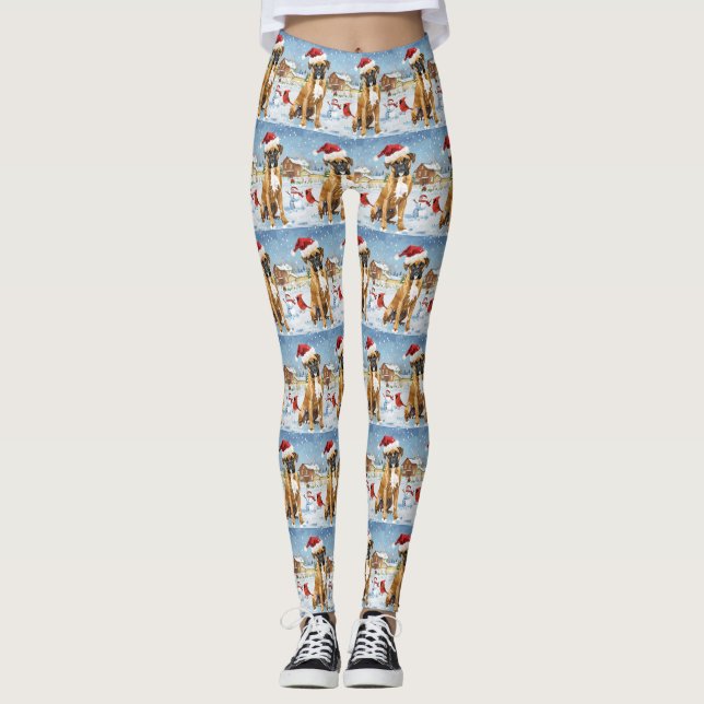 Boxer Dog Winter Wonderland Weihnachtsfreude Leggings (Vorderseite)