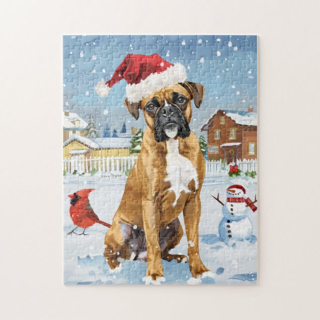 Boxer Dog Winter Wonderland Weihnachtsfreude Puzzle (Vertikal)
