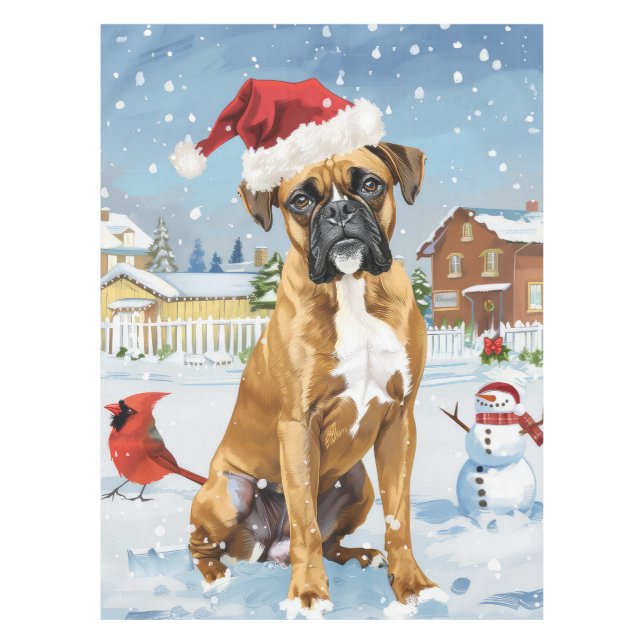 Boxer Dog Winter Wonderland Weihnachtsfreude Tischdecke (Vorderseite)