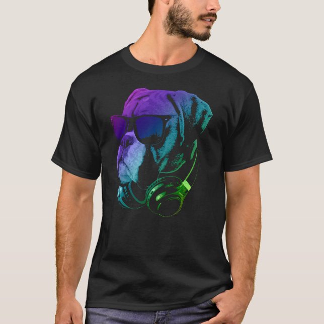 Boxer Dog With Sunglasses And Headphones T-Shirt (Vorderseite)