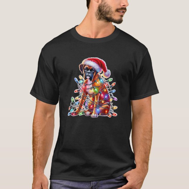 Boxer Dog x Christmas Lights Men Women Kids  T-Shirt (Vorderseite)
