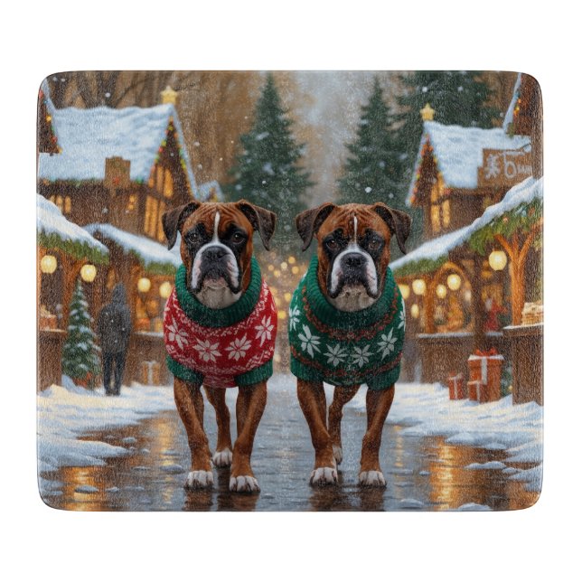 Boxer Dogs Christmas Snow Holiday  Schneidebrett (Vorderseite)