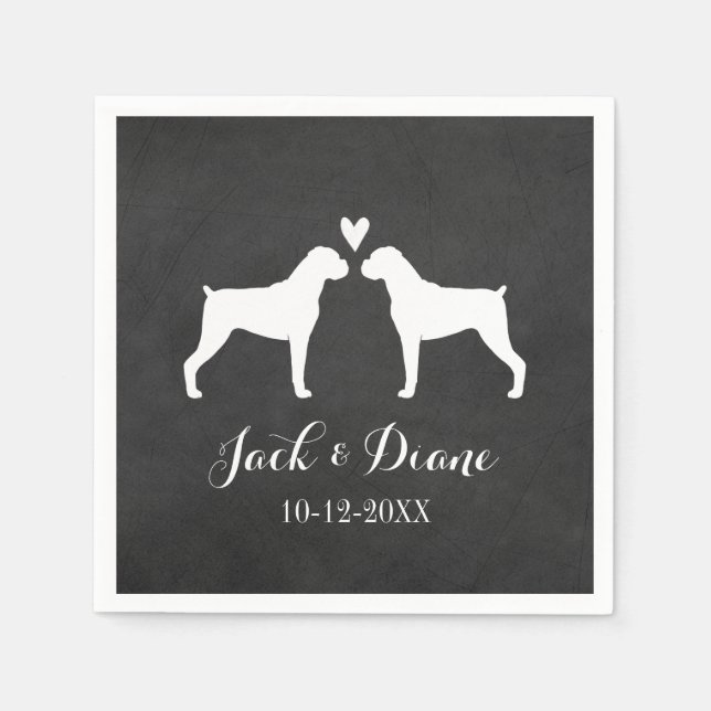 Boxer Dogs Hochzeitskuppel mit individuellem Text Serviette (Vorderseite)