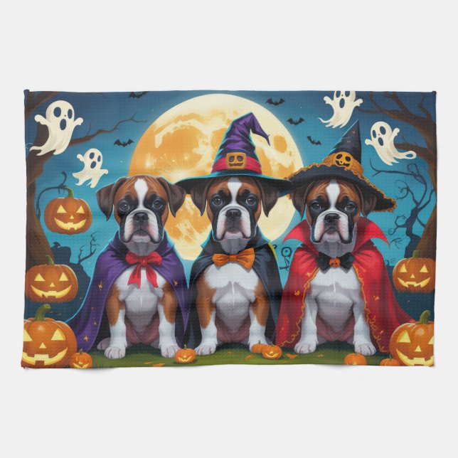 Boxer Dogs Pumpkin Halloween Funny Geschirrtuch (Horizontal)