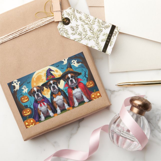 Boxer Dogs Pumpkin Halloween Funny Rechteckiger Aufkleber (Schenken)