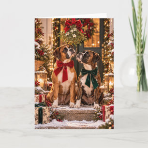 Boxer-Duo-Mistelzweig-Weihnachtskarte Karte
