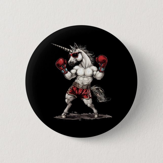 Boxer Einhorn mit Boxhandschuhen Kickboxen Lustig Button (Vorderseite)