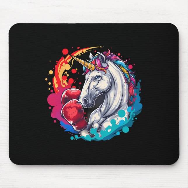 Boxer-Einhorn mit Boxhandschuhen Kickboxen Lustig  Mousepad (Vorne)