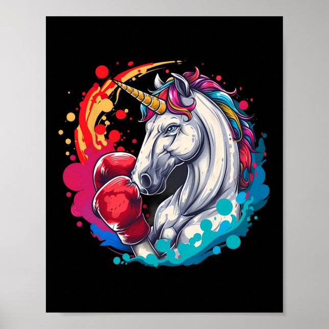 Boxer Einhorn mit Boxhandschuhen Kickboxing Funny Poster (Vorne)