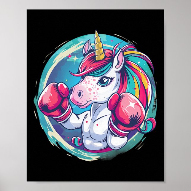 Boxer Einhorn mit Boxhandschuhen Kickboxing Funny Poster (Vorne)