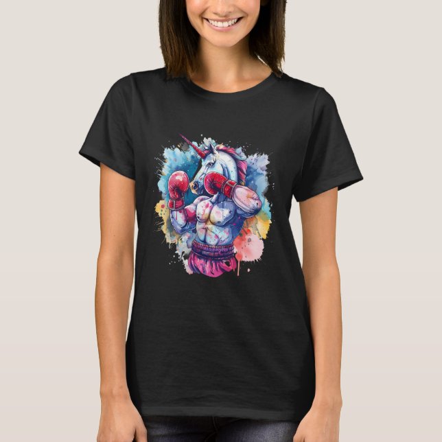 Boxer Einhorn mit Boxhandschuhen Kickboxing Funny T-Shirt (Vorderseite)