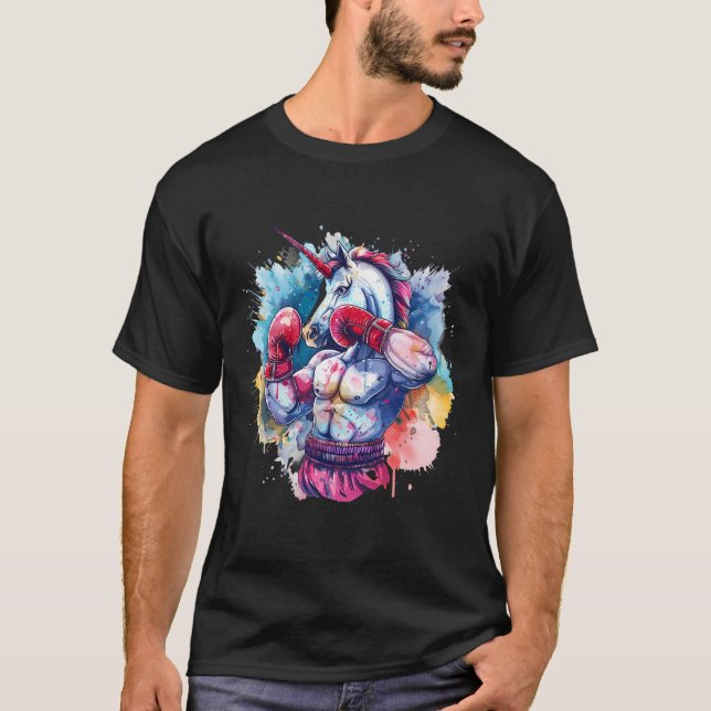Boxer Einhorn mit Boxhandschuhen Kickboxing Funny T-Shirt (Vorderseite)
