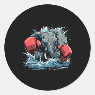 Boxer-Elefant mit Boxhandschuhen Kickboxen Lustig Runder Aufkleber