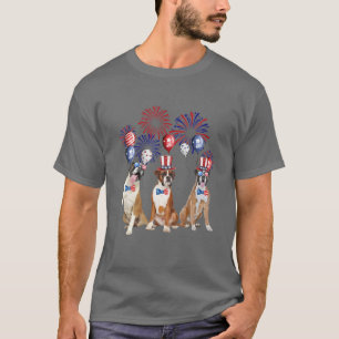 Boxer Feuerwerk Sonnenbrille Amerika Hund 4. Juli T-Shirt