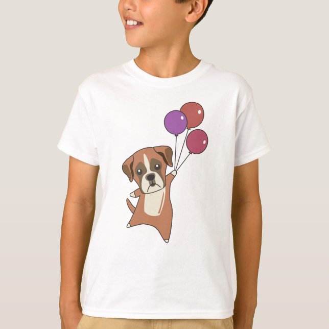 Boxer fliegt Ballons auf süße Tiere Hunde T-Shirt (Vorderseite)