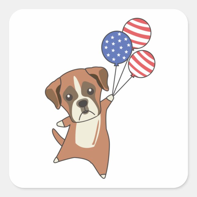 Boxer Flies Balloons USA Up Sweet Animals Hunde Quadratischer Aufkleber (Vorderseite)