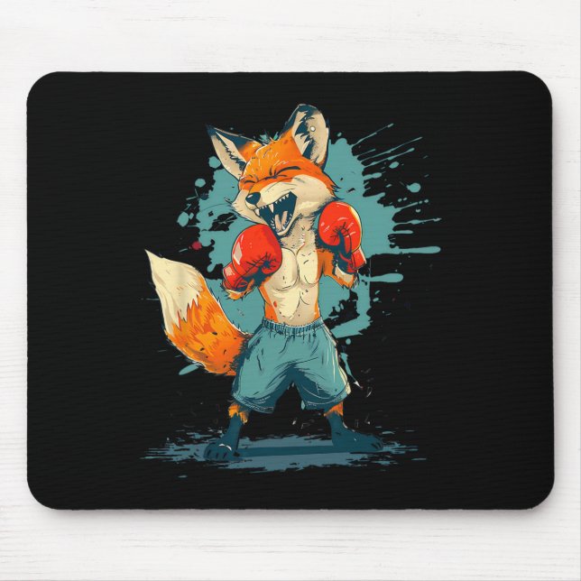 Boxer Fox With Boxing Gloves Kickboxing Funny Boxi Mousepad (Vorne)