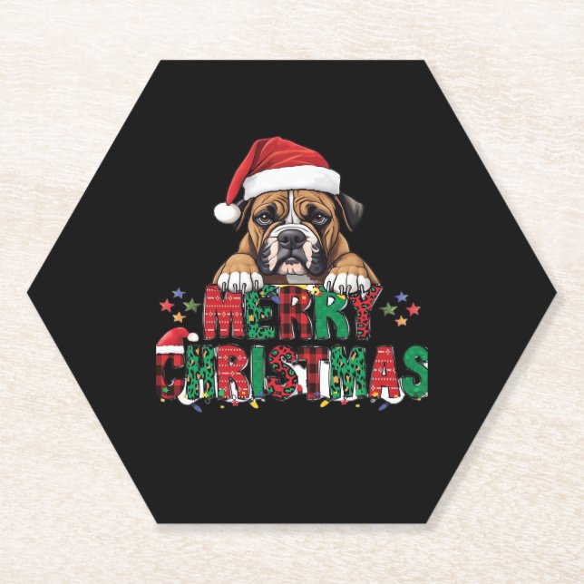 Boxer - Frohe Weihnachts-Hunde Oversifizierter T - Untersetzer (Vorderseite)