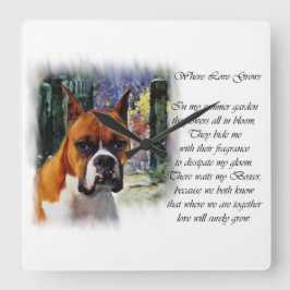 Boxer gibt, wo Liebe wächst Quadratische Wanduhr