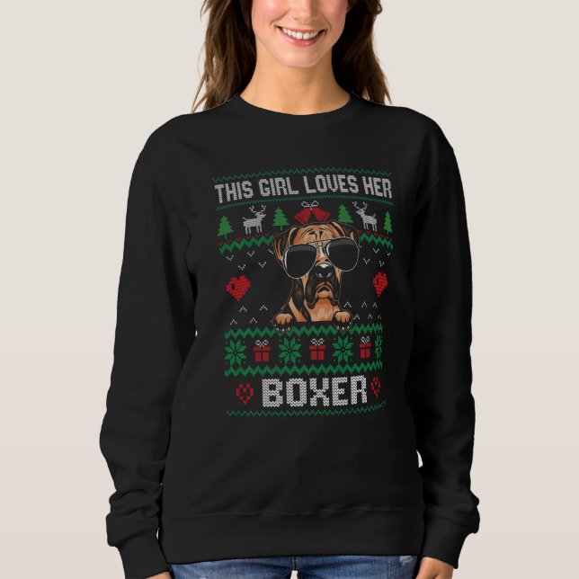 Boxer Girl Cool Ugly Christmas for Dog Mom Premium Sweatshirt (Vorderseite)