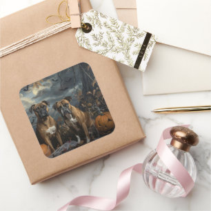 Boxer Halloween Night Doggy Delight Quadratischer Aufkleber