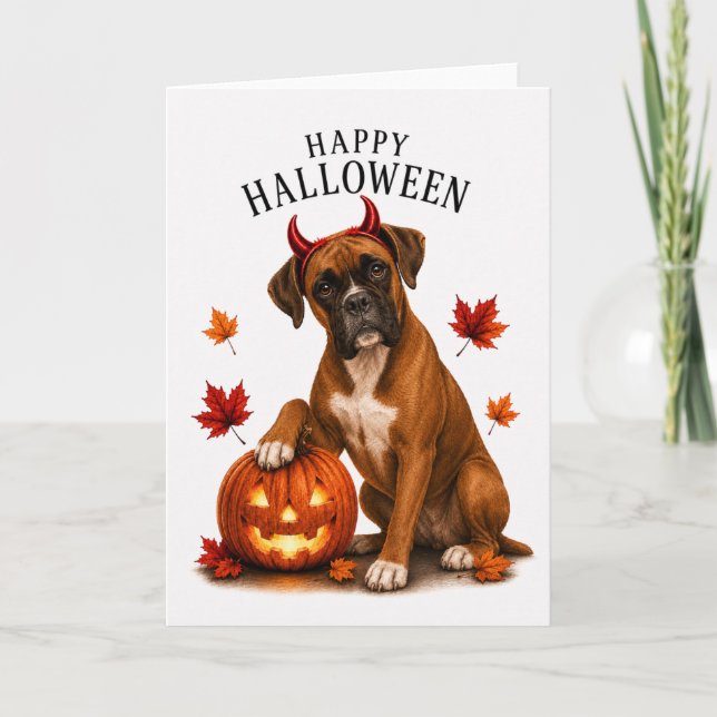 Boxer Halloween Teufelshund Karte (Vorderseite)