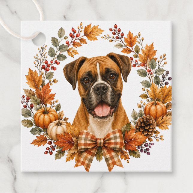 Boxer Herbstkranz Geschenkanhänger (Vorderseite)