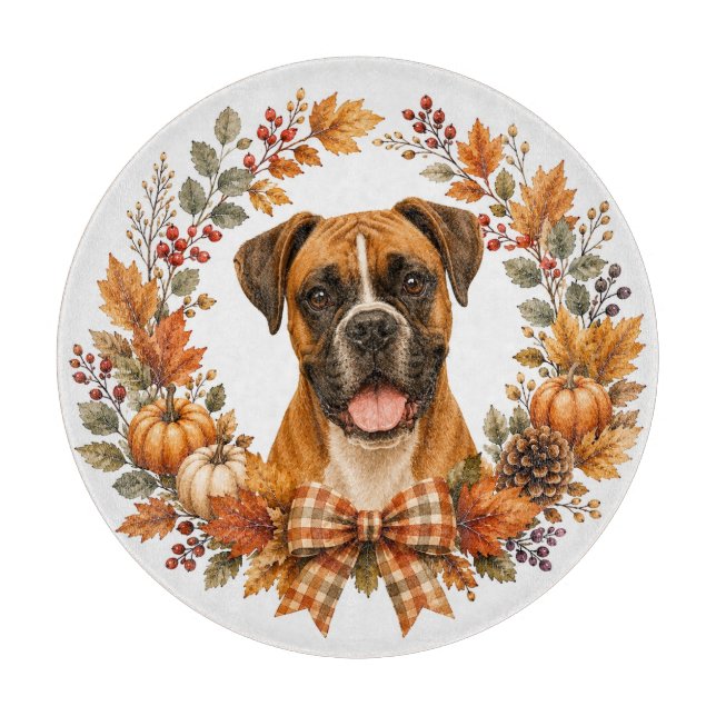 Boxer Herbstkranz Schneidebrett (Vorderseite)