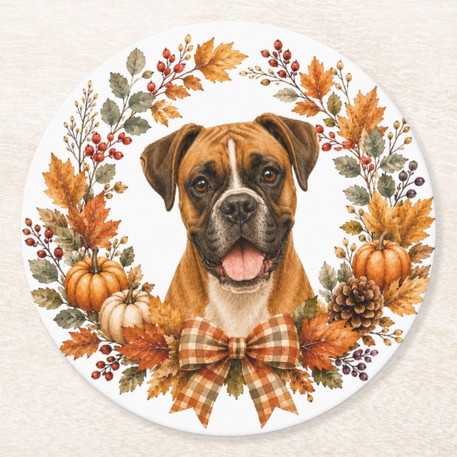 Boxer Herbstkranz Untersetzer (Vorderseite)