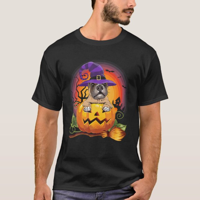 Boxer Hexe Pumpkin Halloween Hund Lover Kostüm T-Shirt (Vorderseite)
