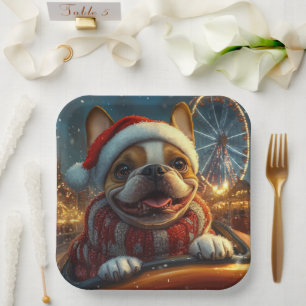 Boxer-Hund-Achterbahn-Weihnachten Pappteller