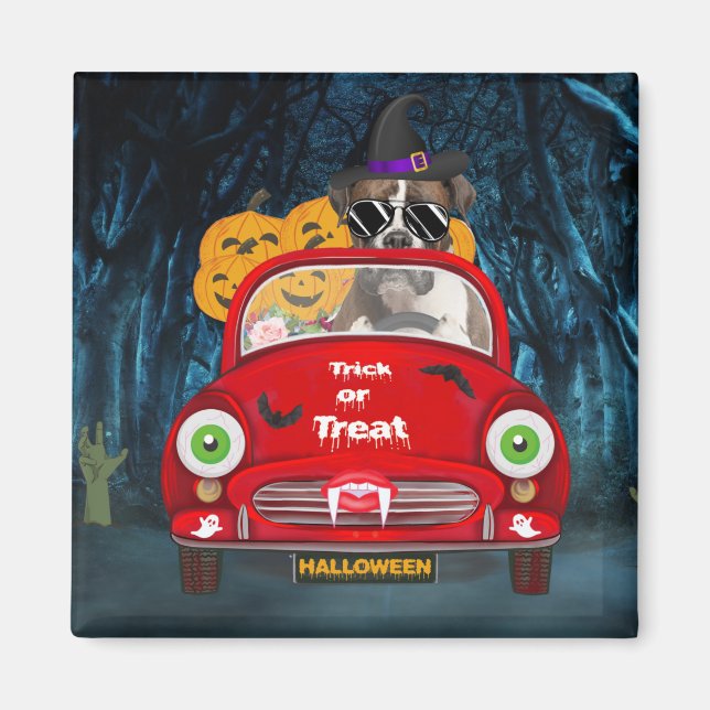 Boxer Hund Auto Beängstigend Halloween Magnet (Vorne)