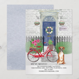 Boxer Hund fahren Fahrrad Tür neue Zuhause Ankündigung