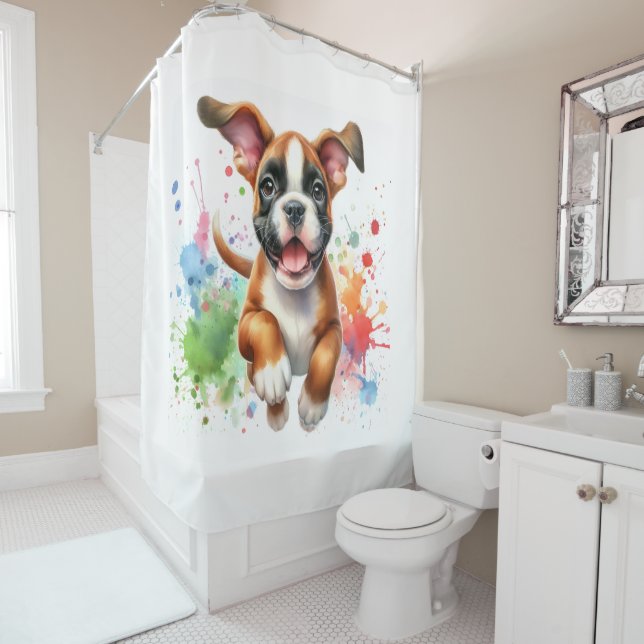 Boxer Hund Farb Splash Duschvorhang (Beispiel)