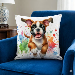 Boxer Hund Farb Splash Kissen