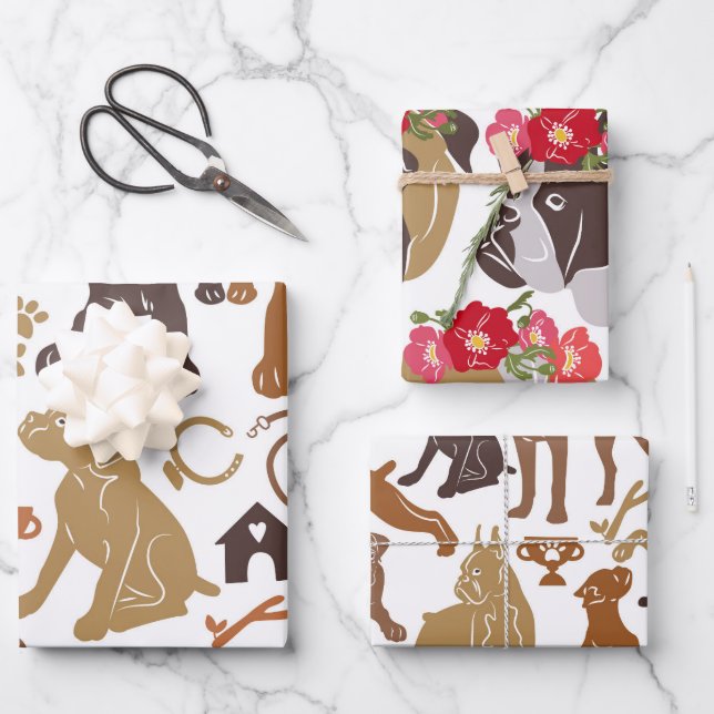 Boxer Hund farbenfrohe Cartoon Silhouette nahtlos  Geschenkpapier Set (Vorderseite)