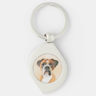 Boxer-Hund-Gemälde unbeschnittene Original-Tierkun Schlüsselanhänger