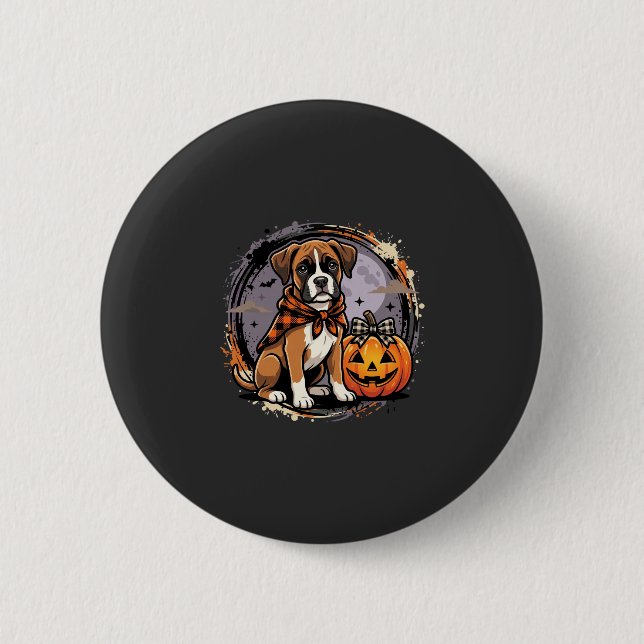 Boxer-Hund Halloween-Kürbis-Sublimation Button (Vorderseite)