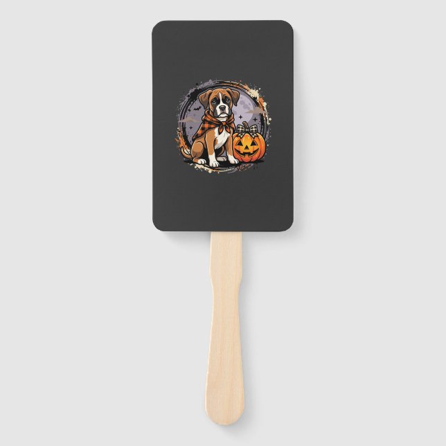 Boxer-Hund Halloween-Kürbis-Sublimation Fächer (Vorderseite)