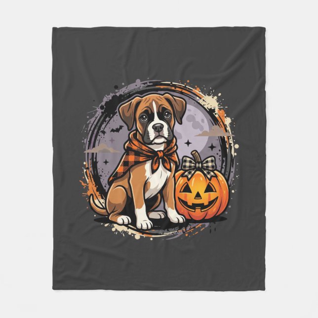 Boxer-Hund Halloween-Kürbis-Sublimation Fleecedecke (Vorderseite)