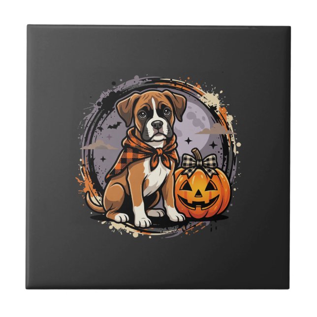 Boxer-Hund Halloween-Kürbis-Sublimation Fliese (Vorderseite)