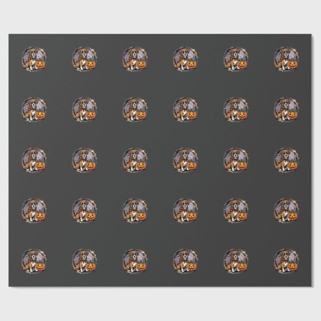 Boxer-Hund Halloween-Kürbis-Sublimation Geschenkpapier (Flach)