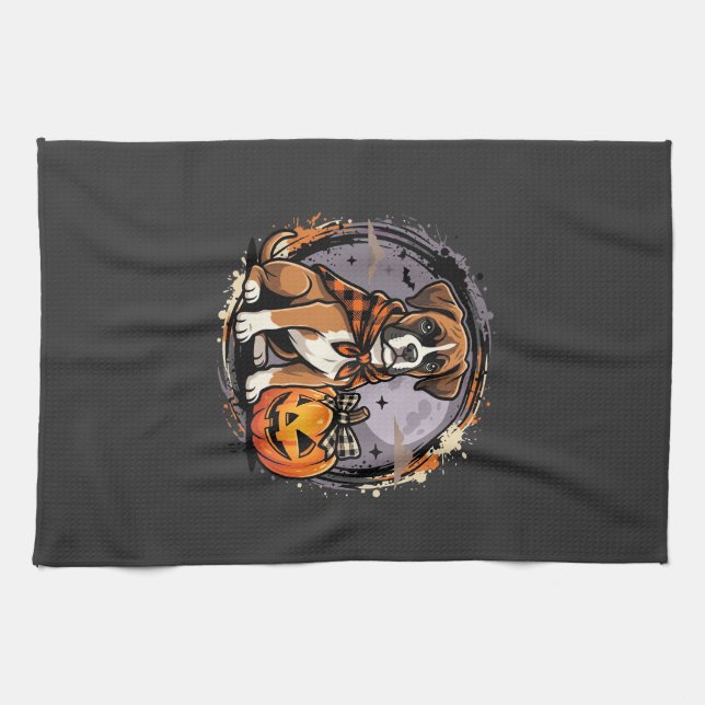 Boxer-Hund Halloween-Kürbis-Sublimation Geschirrtuch (Horizontal)