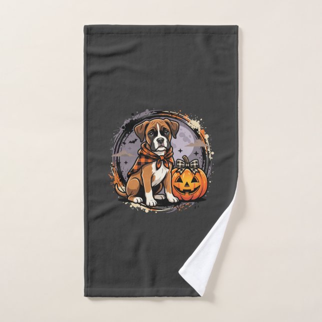 Boxer-Hund Halloween-Kürbis-Sublimation Handtuch (Handtuch)