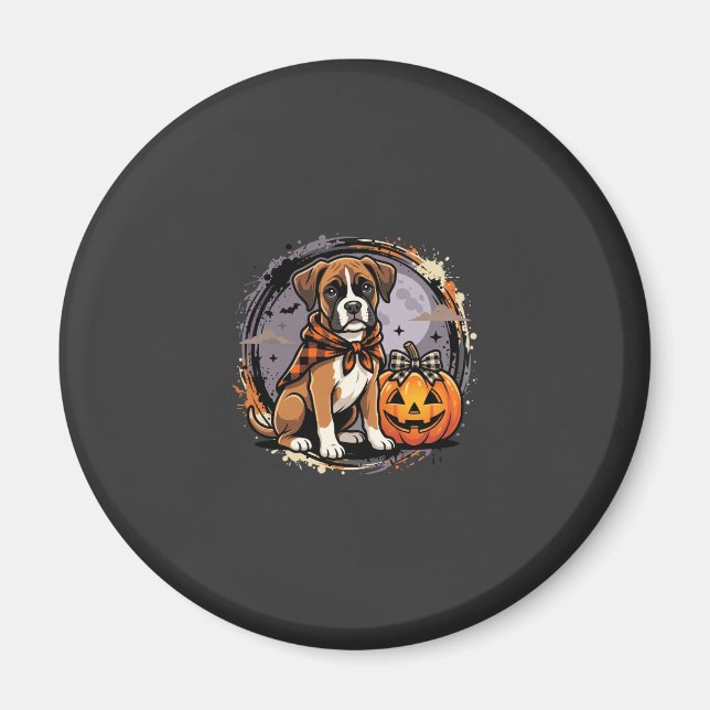 Boxer-Hund Halloween-Kürbis-Sublimation Magnet (Vorne)