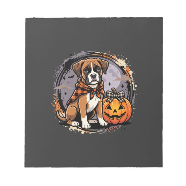 Boxer-Hund Halloween-Kürbis-Sublimation Notizblock (Vorderseite)