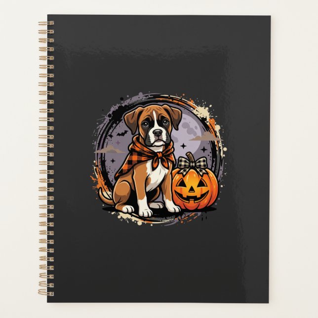 Boxer-Hund Halloween-Kürbis-Sublimation Planer (Vorderseite)