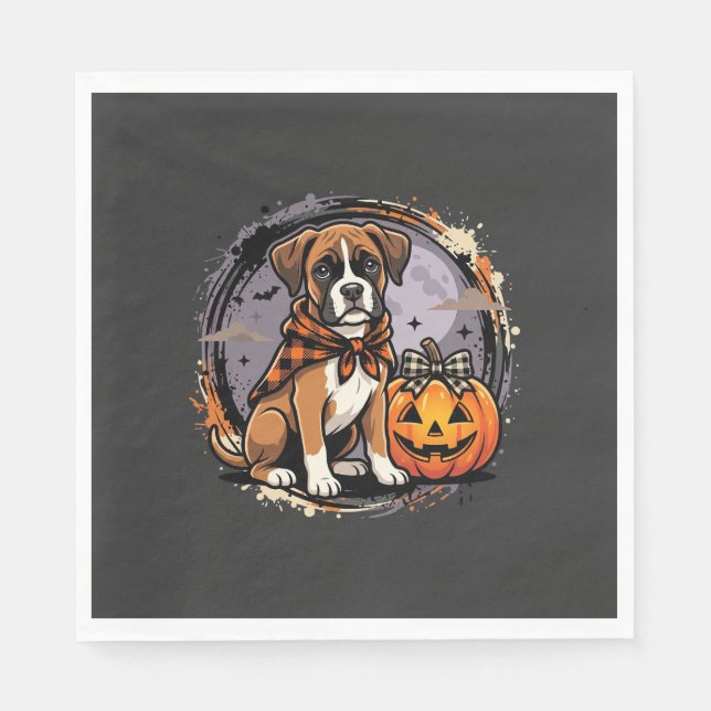 Boxer-Hund Halloween-Kürbis-Sublimation Serviette (Vorderseite)