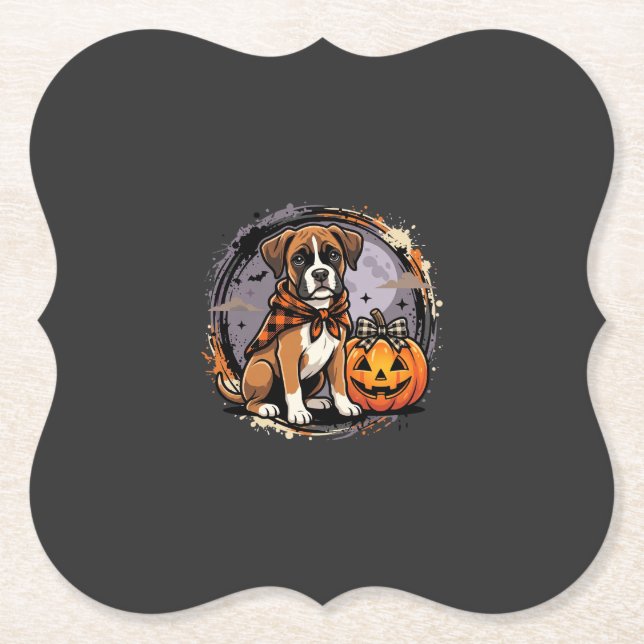 Boxer-Hund Halloween-Kürbis-Sublimation Untersetzer (Vorderseite)