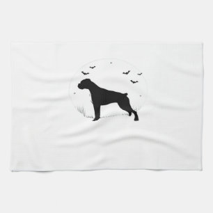 Boxer Hund � Halloween Mond Silhouette Klassisches Geschirrtuch